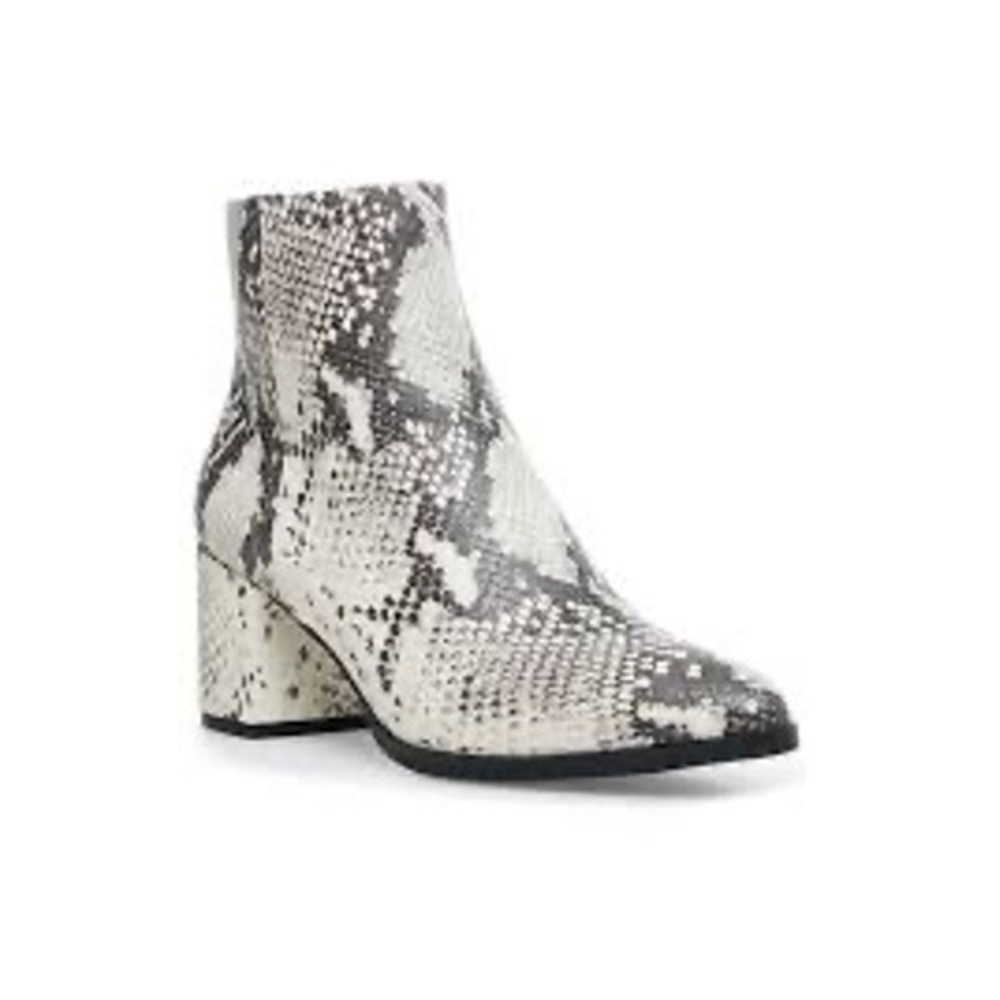 Madden Girl Rapidd Snakeskin Print Block Heel Ankle Boots Grey White Womens 6.5M